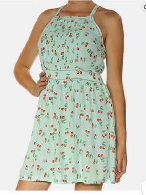 Maison Jules Mint Green Cherry Print Sundress with Strappy Back